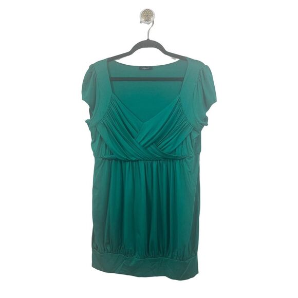 Soprano Womens Tunic Shirt Size 2X Emerald Green Ruched Puff Sleeve - Picture 1 of 10
